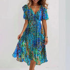 Women's Floral Midi Dress – V-Neck Casual Dress – Brittany