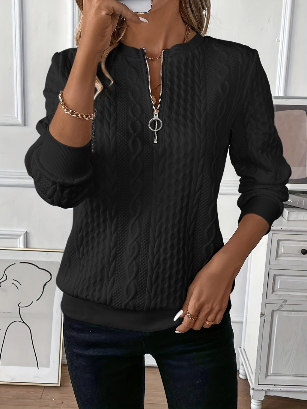 Women's Zip Sweater – Long Sleeve Knit Zip Pullover