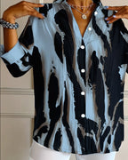 Women's Asymmetrical Print Blouse – Stand Collar Long Sleeve Blouse