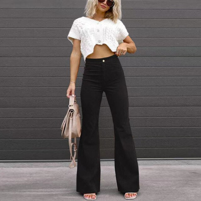 Women's High Waist Flared Pants – Long Leg Retro Style Trousers