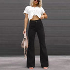 Women's High Waist Flared Pants – Long Leg Retro Style Trousers