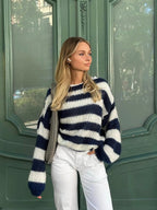Women's Oversized Stripe Sweater – Wide Sleeve Knit Jumper