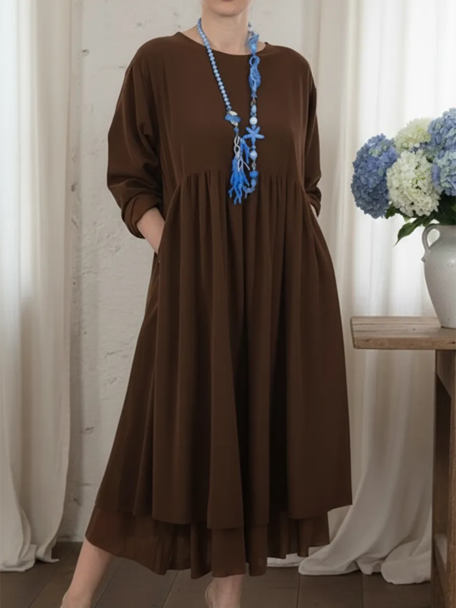 Women's Long Sleeve Midi Dress – Relaxed Casual Dress