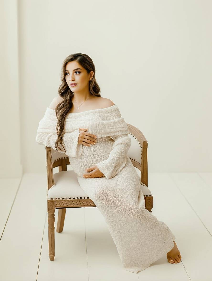 Women's Maternity Off-Shoulder Dress – Long Sleeve Pregnancy Dress