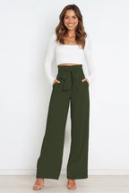 Women's High Waist Paperbag Pants – Bow Waist Wide Leg Trousers