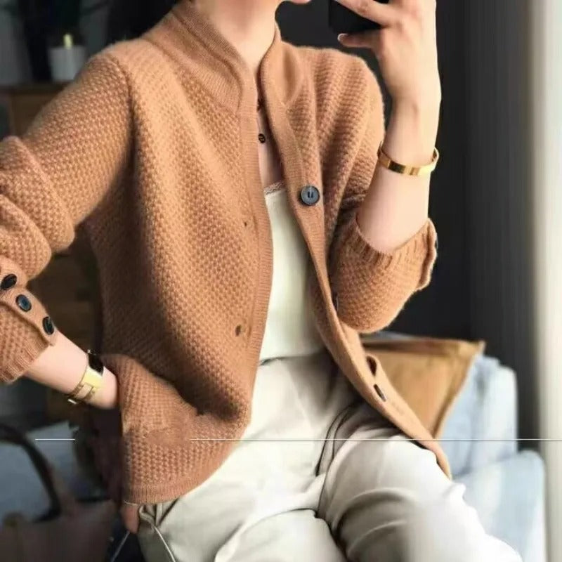 Women's Button Pocket Cardigan – Textured Knit Sweater