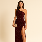 Women's One-Shoulder Evening Dress – High Slit Formal Dress