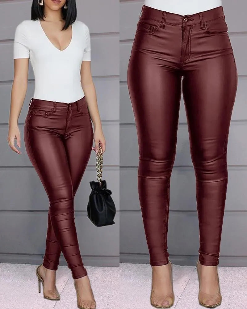 Women's Faux Leather Jeggings – High Waist Skinny Leggings