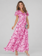 Women's Draped Floral Maxi Dress – Flowy Relaxed Summer Dress