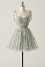 Women's Embroidered A-Line Gown – Floral Tulle Formal Evening Dress