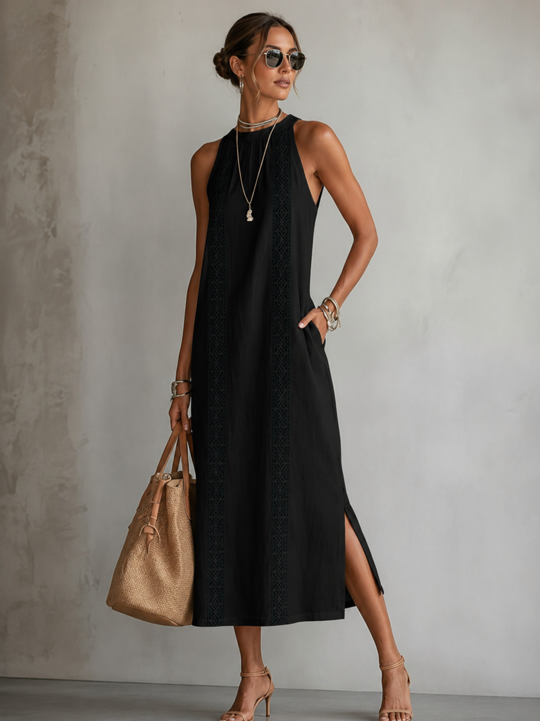 Women's Embroidered Pocket Shirt Dress – Relaxed Flowy Day Dress