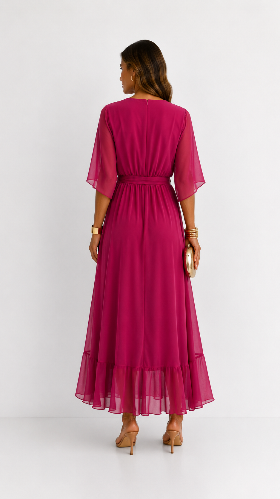 Women's V-Neck Wrap Dress – Tie Waist Flowy Occasion Dress