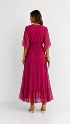 Women's V-Neck Wrap Dress – Tie Waist Flowy Occasion Dress