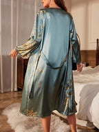 Women's Printed Wrap Dress – Belted V-Neck Long Sleeve Dress