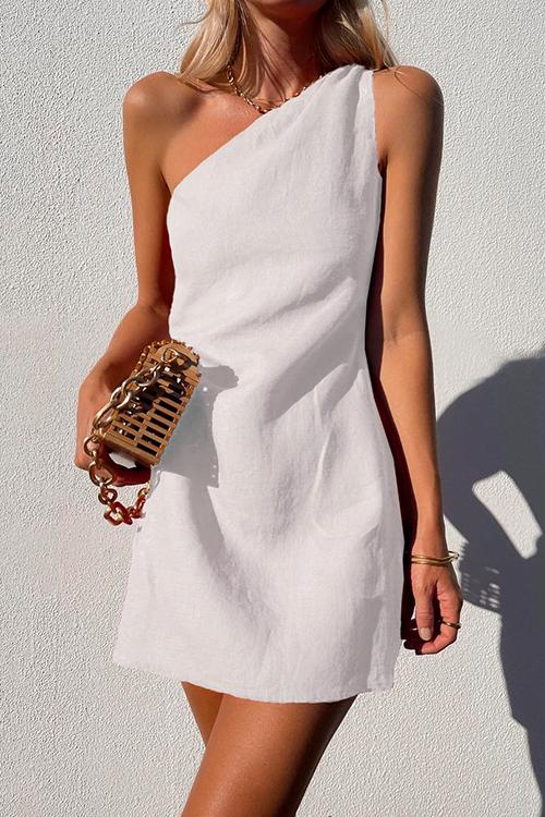 Women's One-Shoulder Mini Dress – Casual Summer Dress