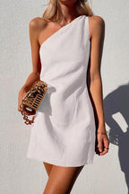 Women's One-Shoulder Mini Dress – Casual Summer Dress