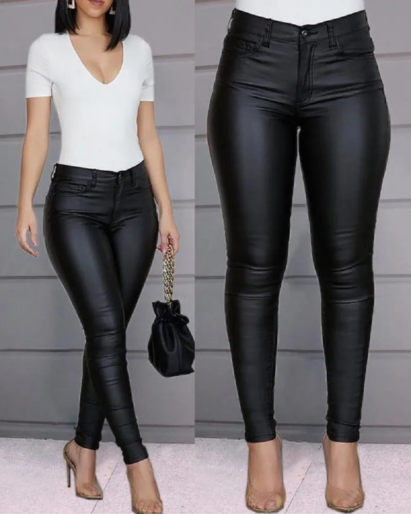 Women's Faux Leather Jeggings – High Waist Skinny Leggings