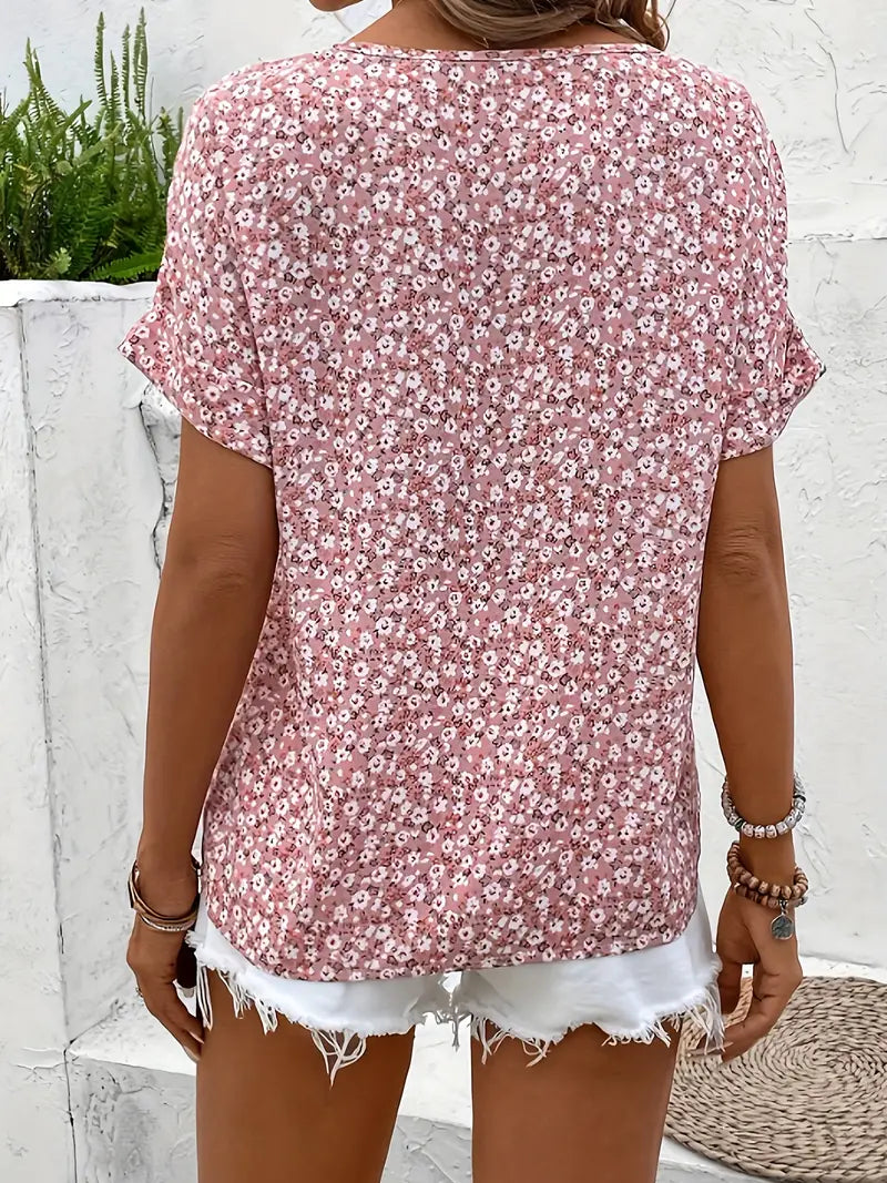 Women's Floral Short Sleeve Blouse – Lightweight Summer Blouse