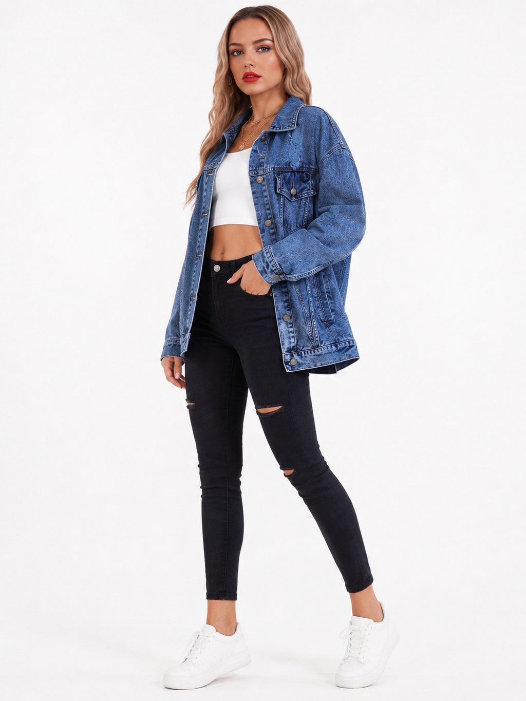 Women's Vintage Oversized Jean Jacket – Relaxed Button Front Jacket