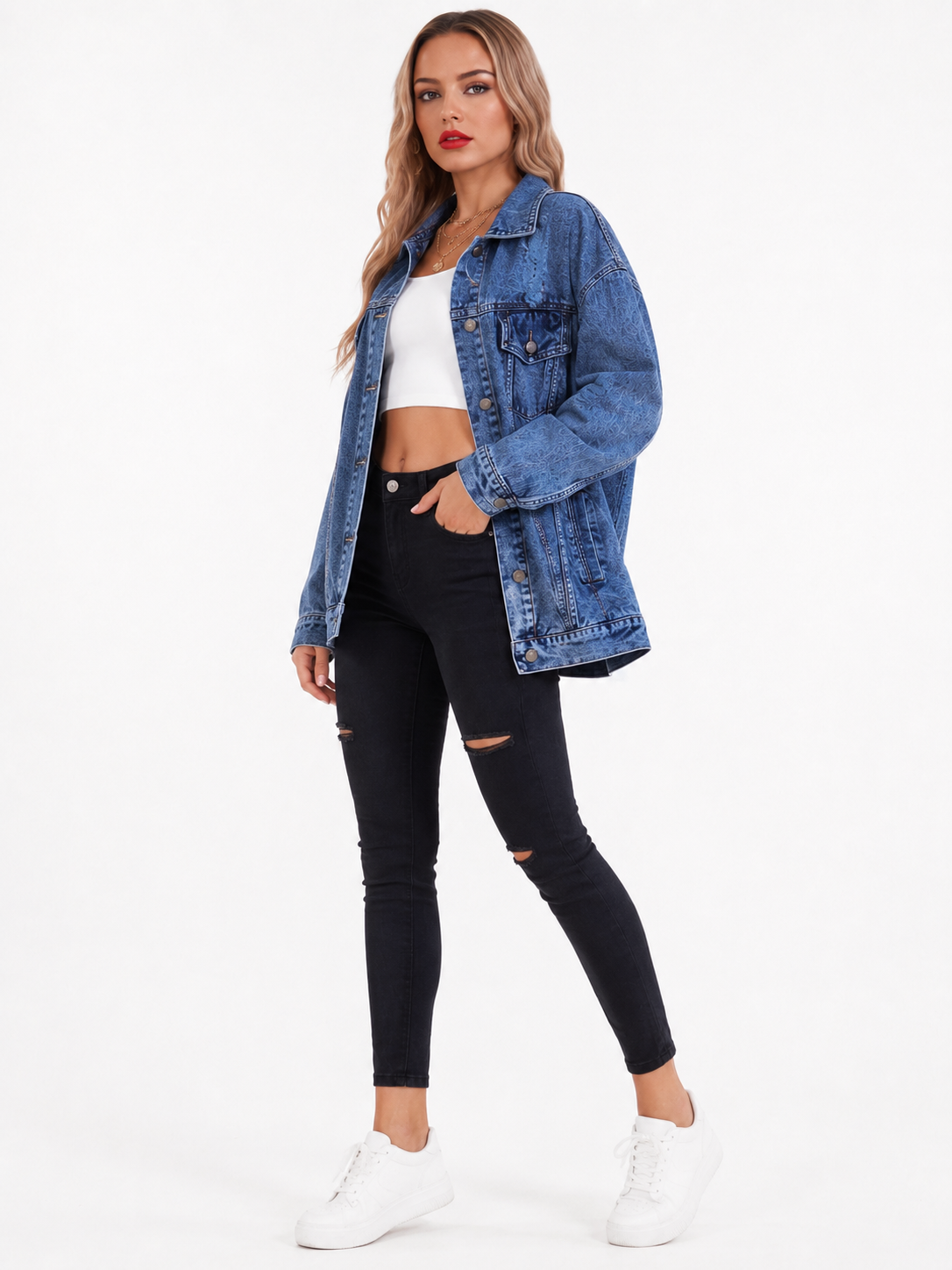 Women's Vintage Oversized Jean Jacket – Relaxed Button Front Jacket