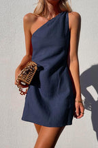 Women's One-Shoulder Mini Dress – Casual Summer Dress