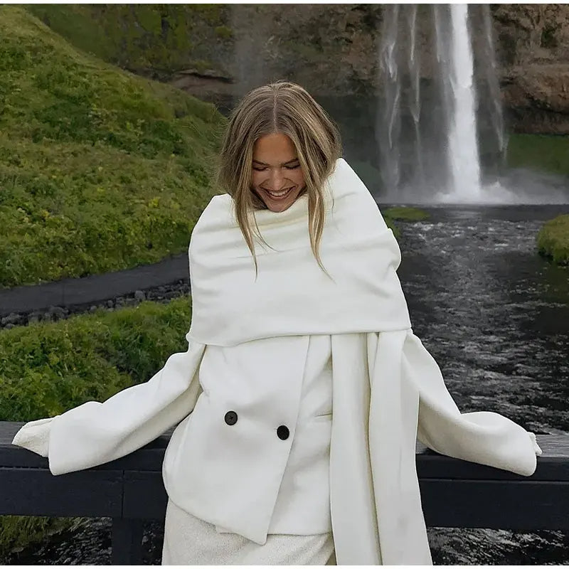 Women's Stand Collar Winter Coat – Relaxed Double-Breasted Overcoat