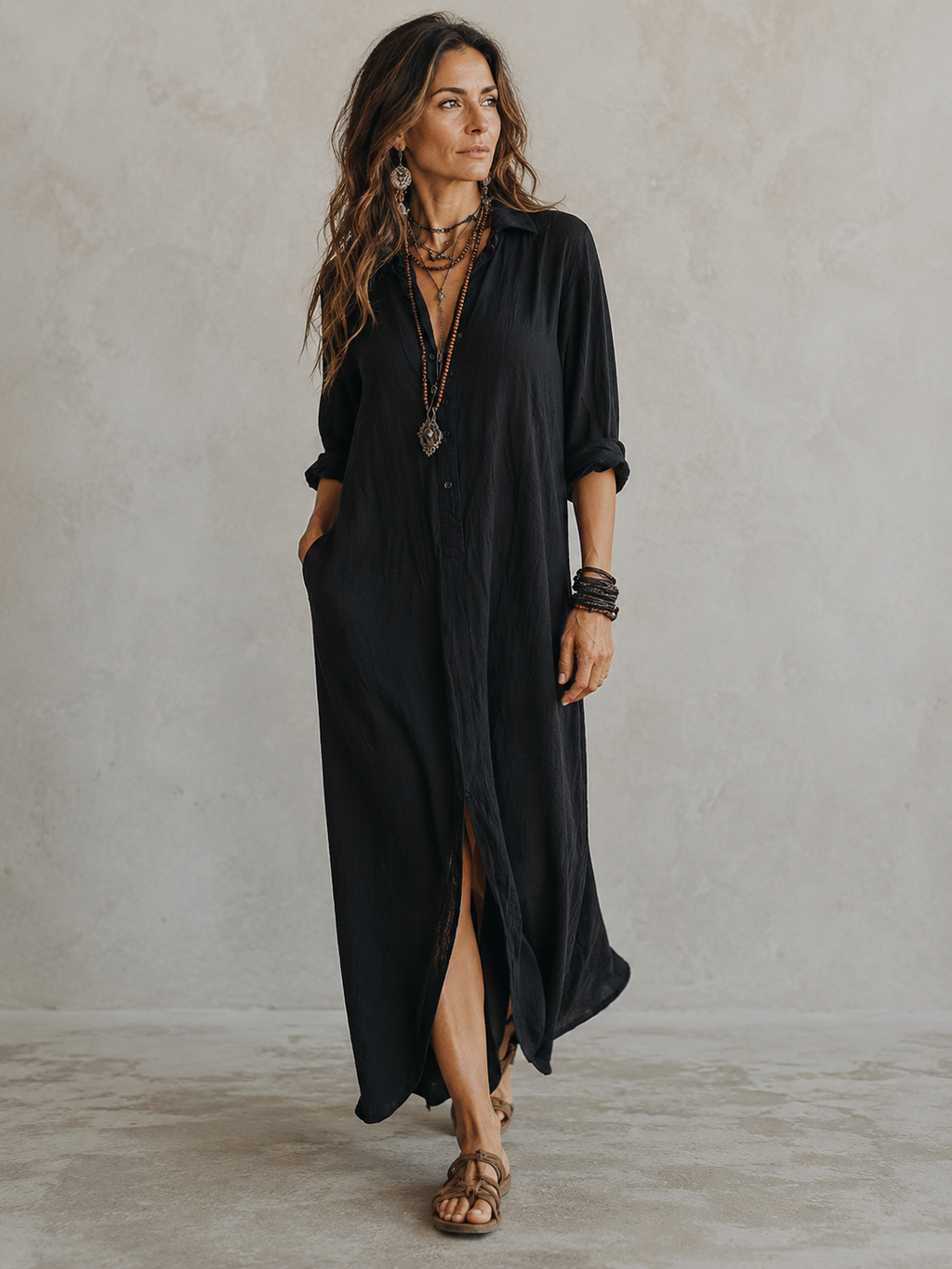 Women's Wrap Midi Dress – V-Neck Summer Dress