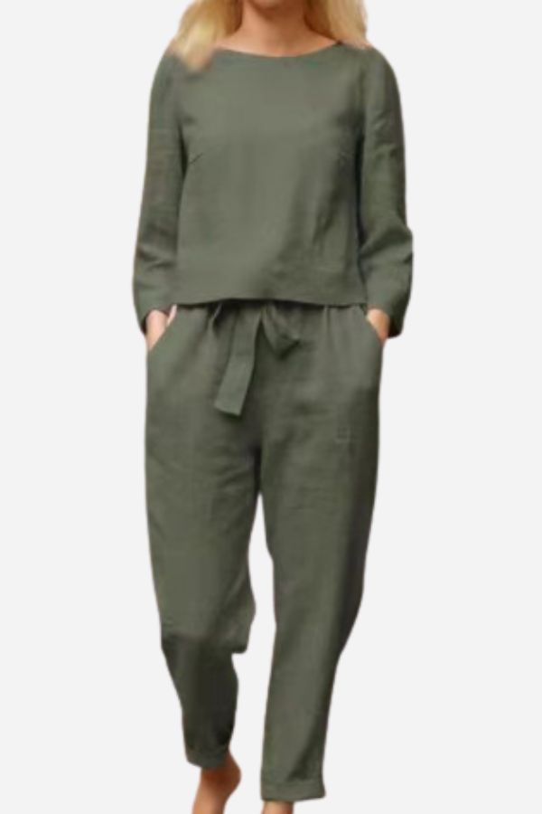 Women's Monochrome Wide Leg Pants Set – Relaxed Top & Matching Trousers