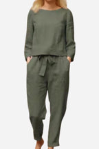 Women's Monochrome Wide Leg Pants Set – Relaxed Top & Matching Trousers