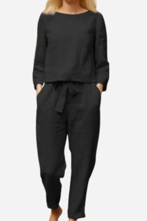 Women's Monochrome Wide Leg Pants Set – Relaxed Top & Matching Trousers