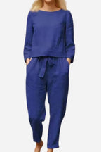 Women's Monochrome Wide Leg Pants Set – Relaxed Top & Matching Trousers