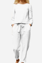 Women's Monochrome Wide Leg Pants Set – Relaxed Top & Matching Trousers