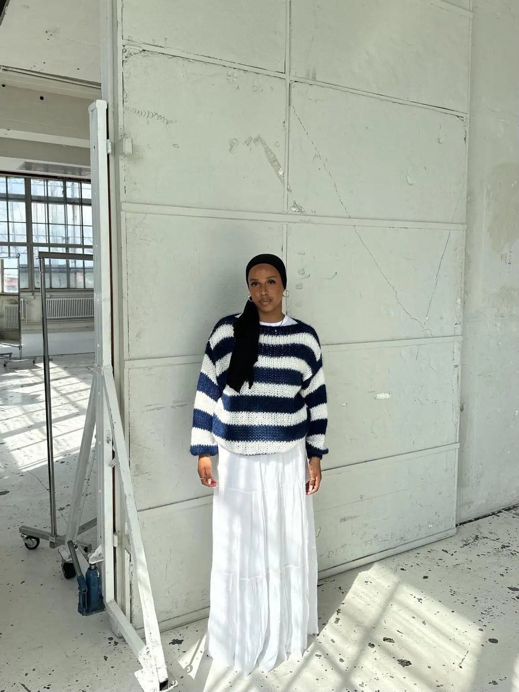 Women's Oversized Stripe Sweater – Wide Sleeve Knit Jumper