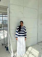 Women's Oversized Stripe Sweater – Wide Sleeve Knit Jumper