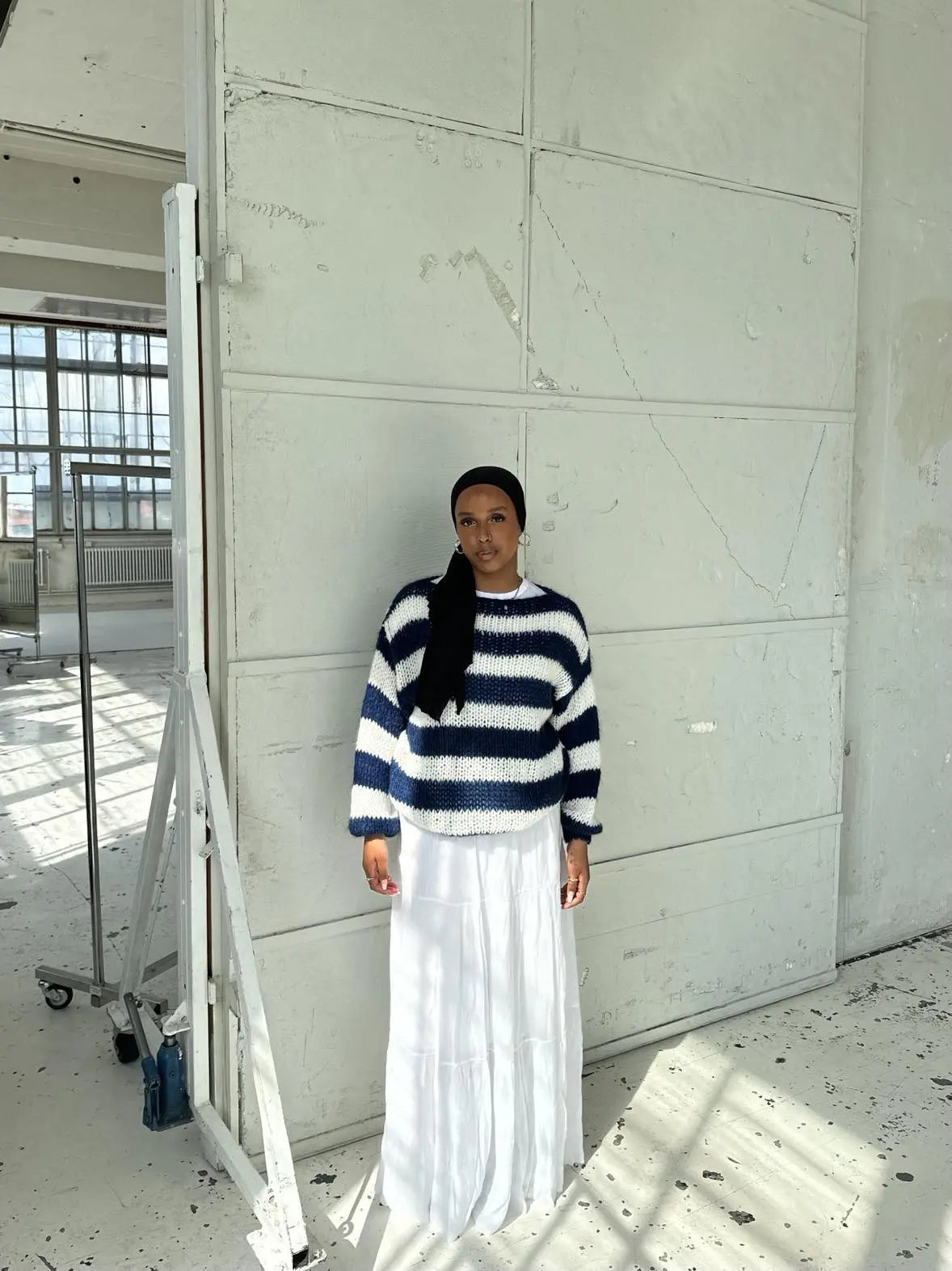 Women's Oversized Stripe Sweater – Wide Sleeve Knit Jumper