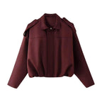 Women's Suede Look Bomber Jacket – Zip-Up Casual Jacket