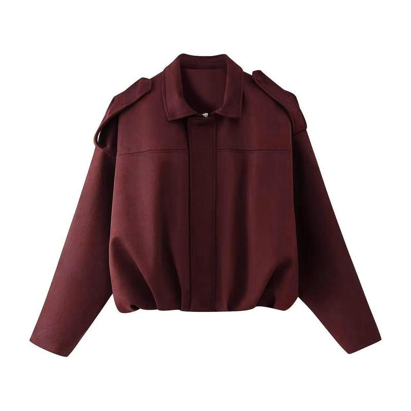 Women's Suede Look Bomber Jacket – Zip-Up Casual Jacket