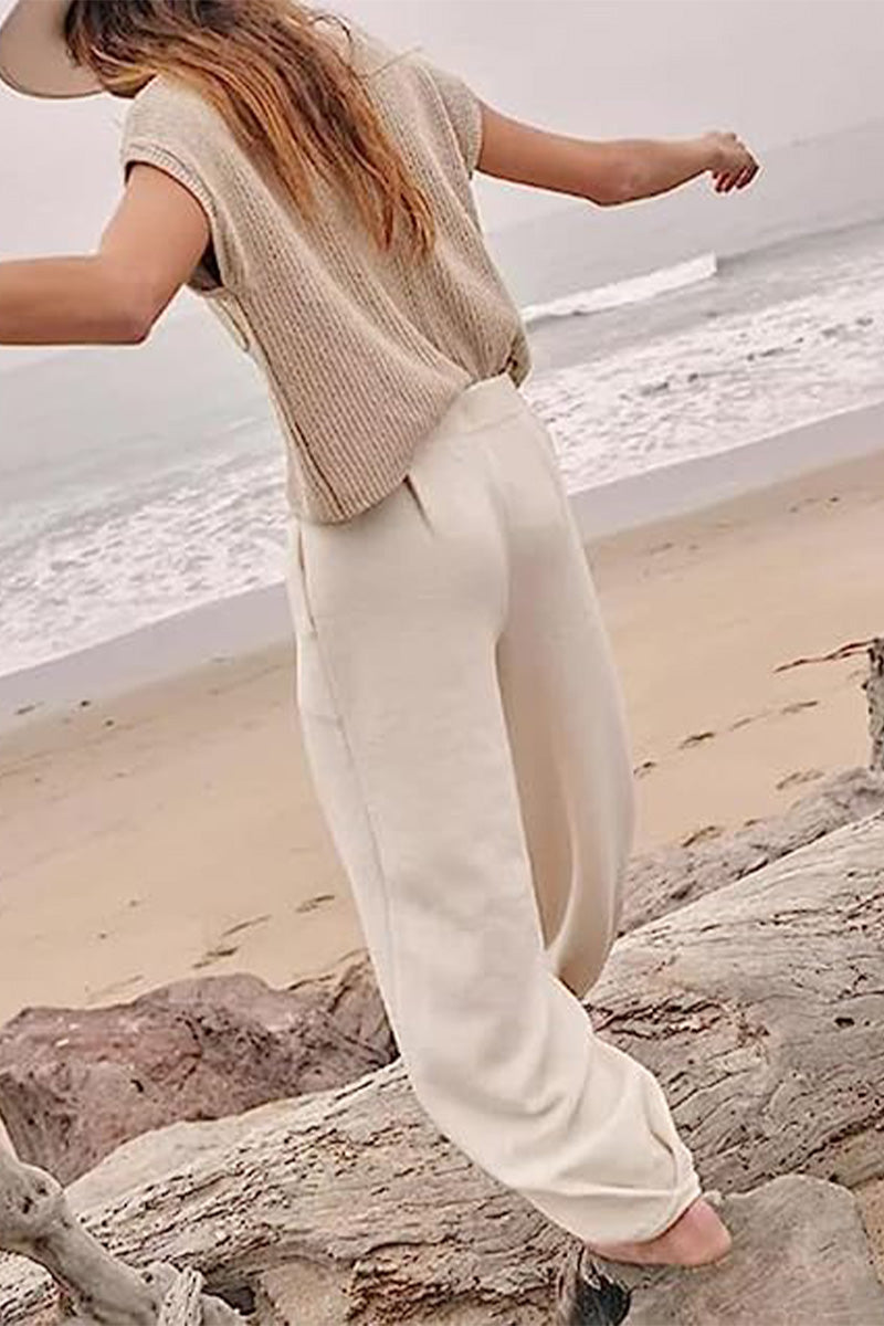 Women's Crew Neck Pants Set – Short Sleeve Top & High Waist Trousers