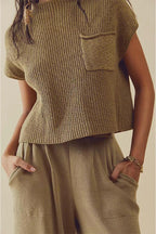 Women's Crew Neck Pants Set – Short Sleeve Top & High Waist Trousers