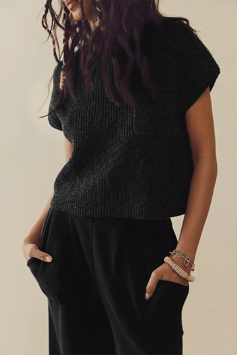 Women's Crew Neck Pants Set – Short Sleeve Top & High Waist Trousers