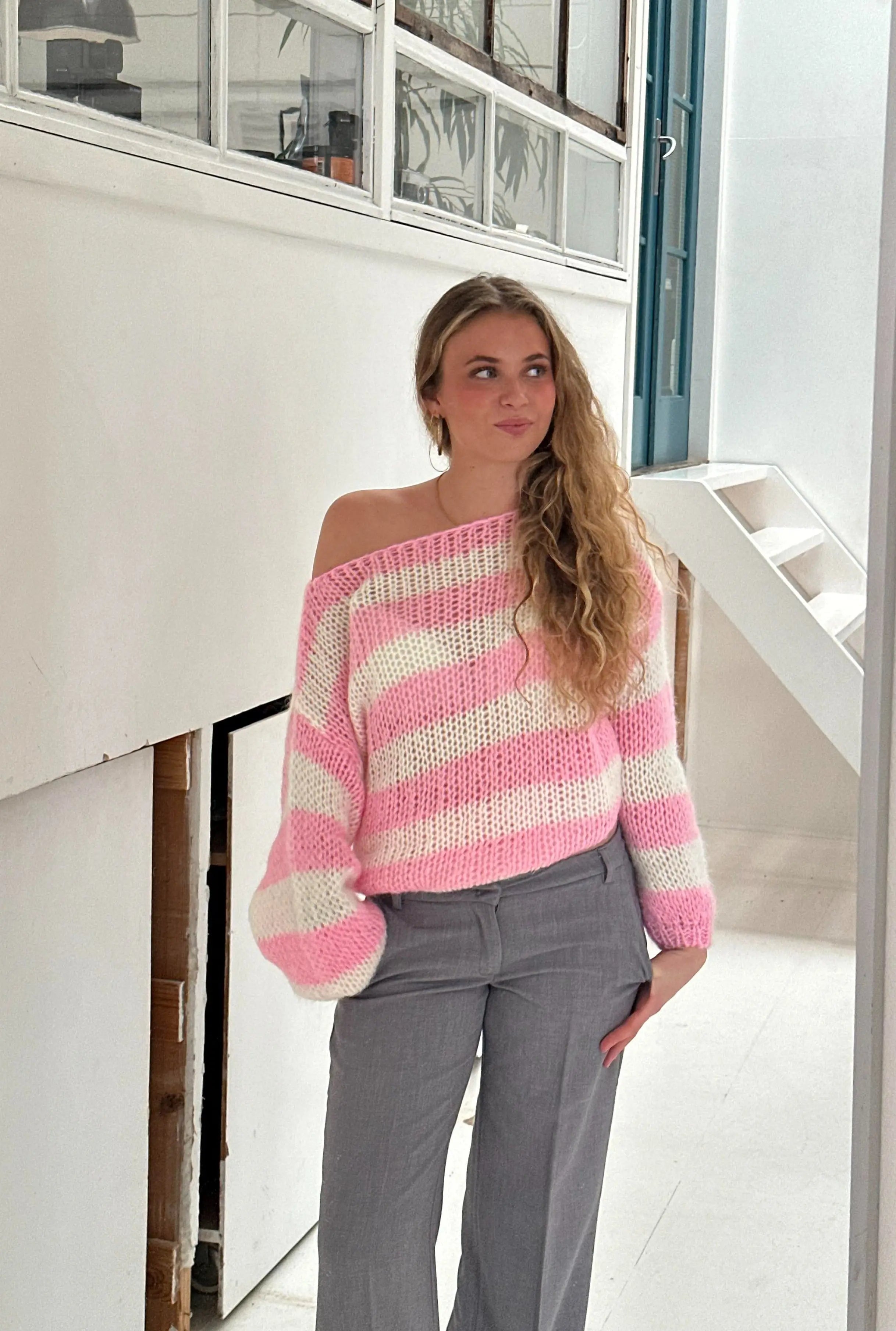 Women's Oversized Stripe Sweater – Wide Sleeve Knit Jumper