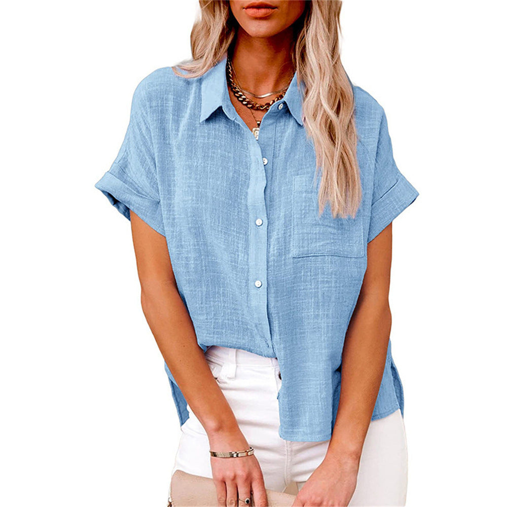 Women's Short Sleeve Summer Blouse – Relaxed Button Front Blouse