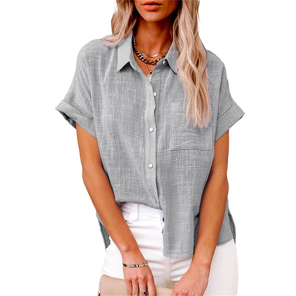 Women's Short Sleeve Summer Blouse – Relaxed Button Front Blouse