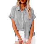 Women's Short Sleeve Summer Blouse – Relaxed Button Front Blouse