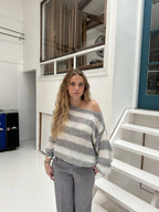 Women's Oversized Stripe Sweater – Wide Sleeve Knit Jumper