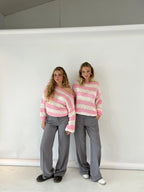 Women's Oversized Stripe Sweater – Wide Sleeve Knit Jumper