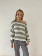 Women's Oversized Stripe Sweater – Wide Sleeve Knit Jumper