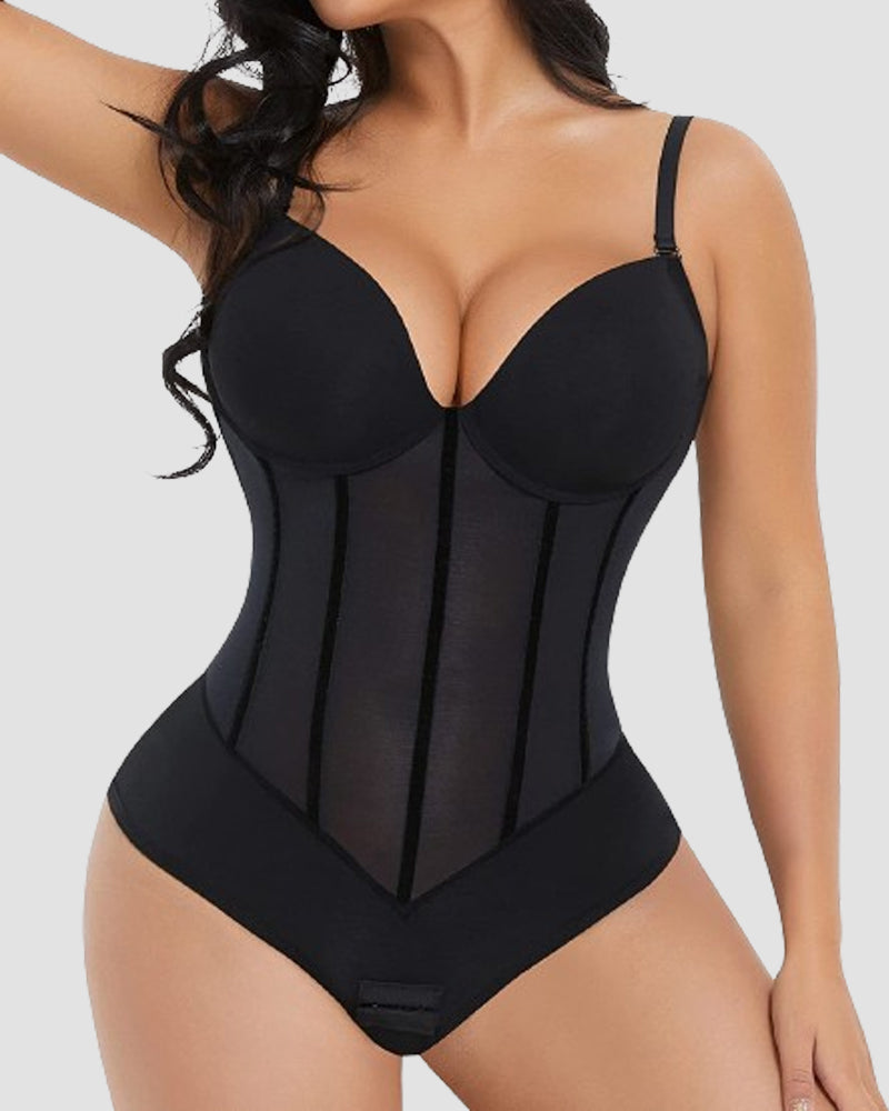 Women's Low Back Shaping Bodysuit – Mesh Corset Tummy Control Bodysuit