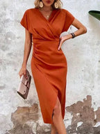 Women's Cutout Wrap Midi Dress – V-Neck Fitted Cocktail Occasion Dress