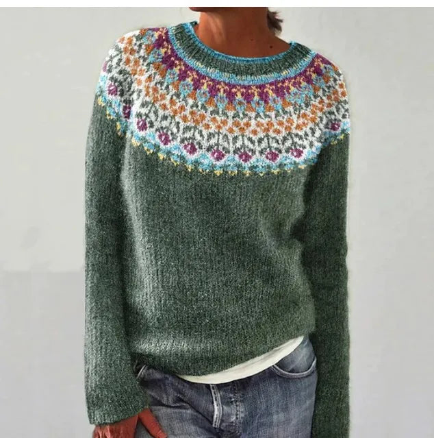 Women's Nordic Fair Isle Sweater – Norwegian Pattern Crew Neck Pullover